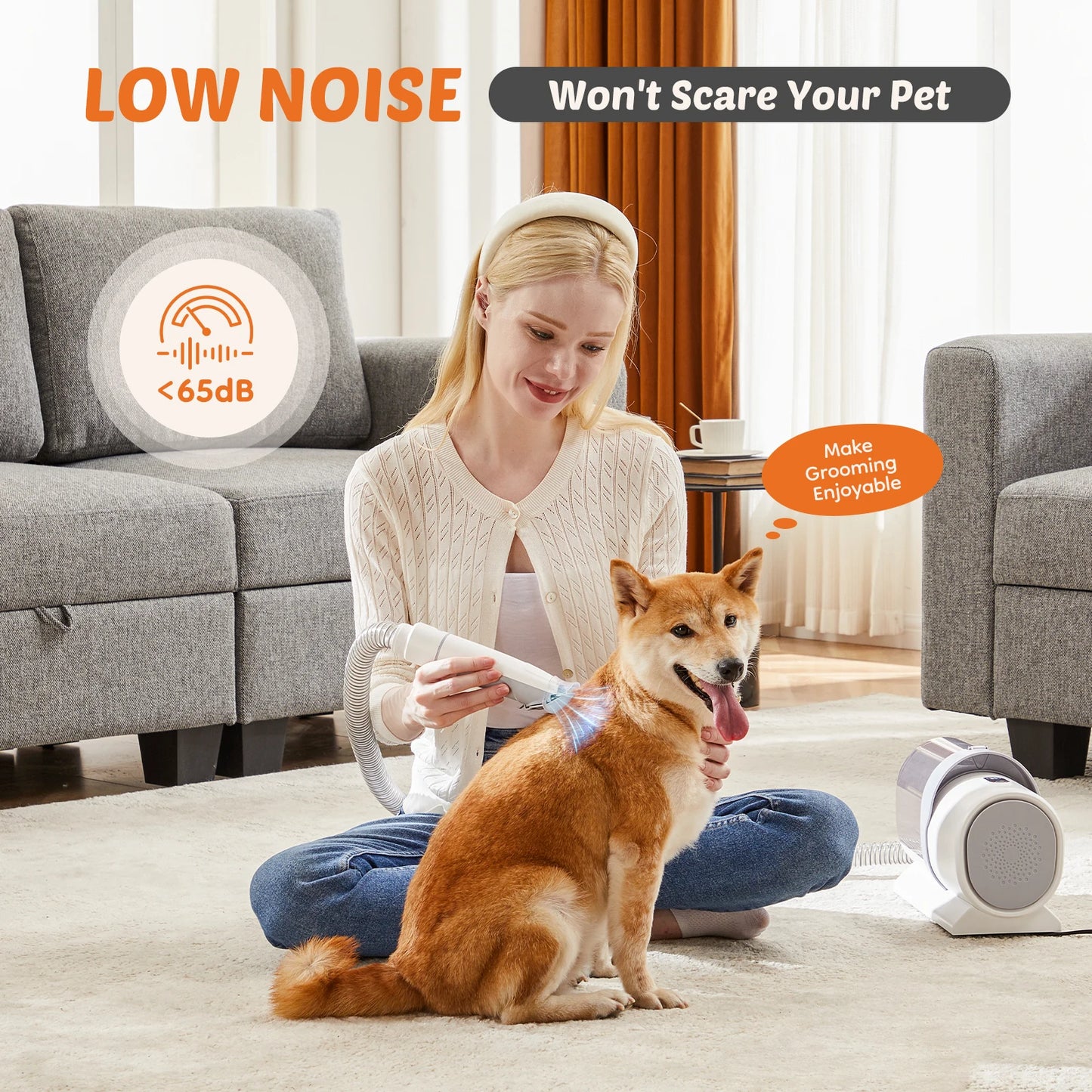 Pet Grooming Vacuum Kit With Cordless Low Noise Clippers and 3 Suction Modes
