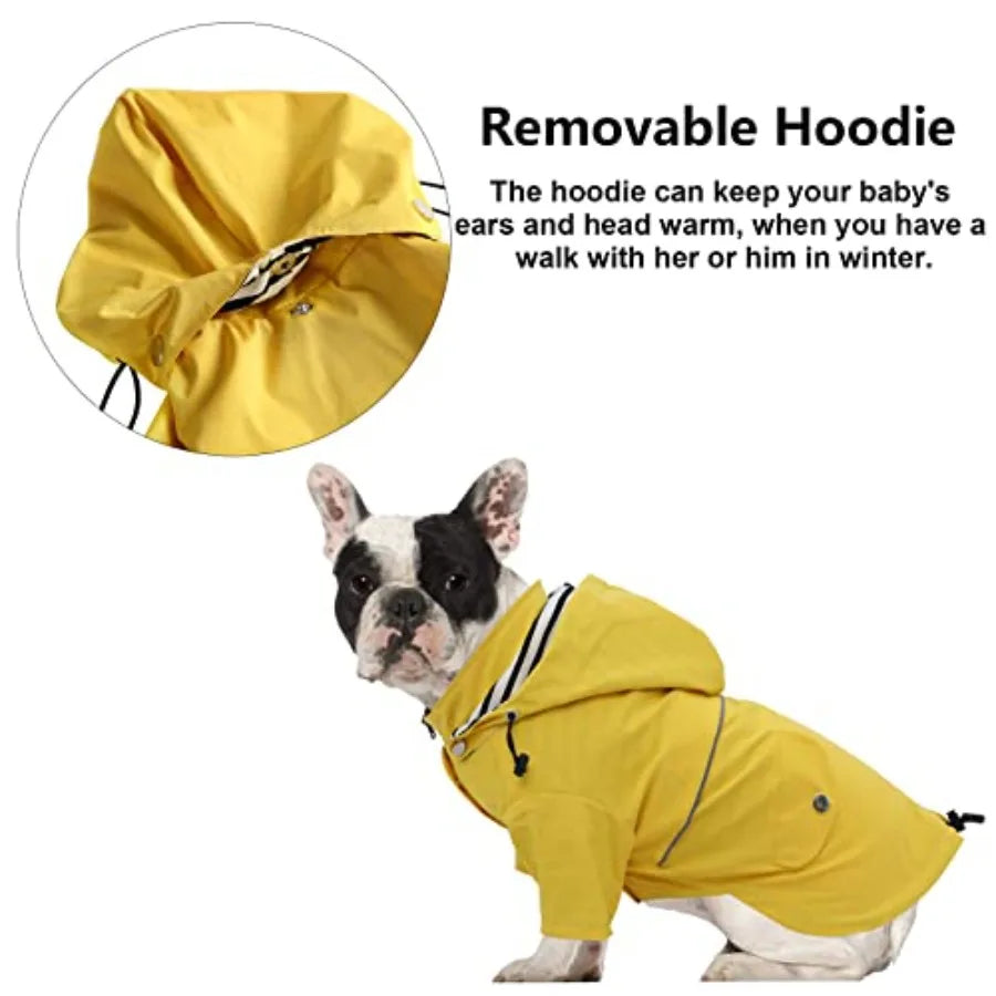 Dog Zip Up Raincoat With Reflective Buttons Hood And Legs