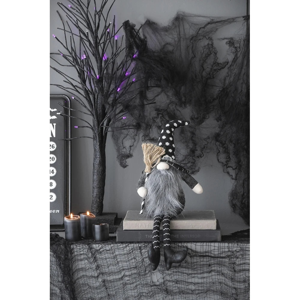 Halloween Fabric Sitting Gnome With Broomstick And Soft Legs