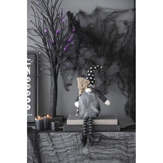 Halloween Fabric Sitting Gnome With Broomstick And Soft Legs
