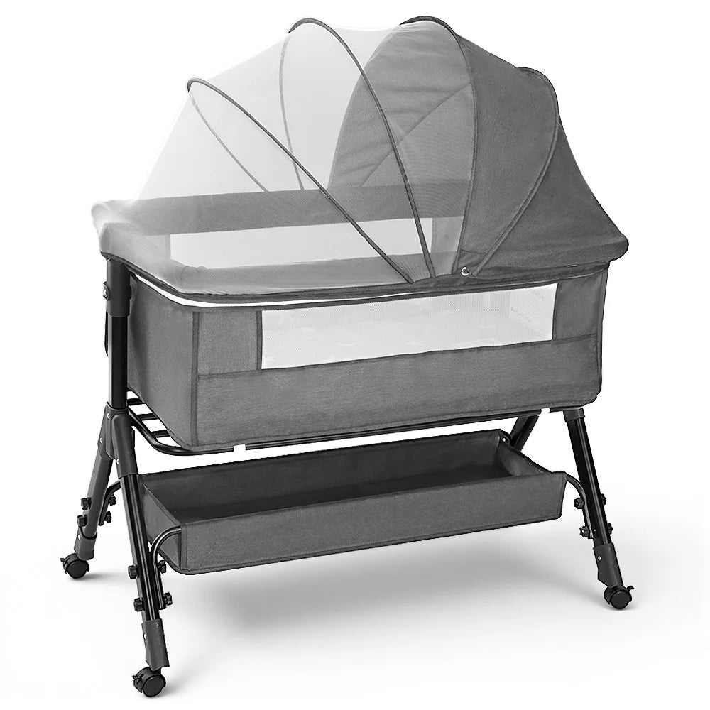 Baby Bassinet Bedside Sleeper Newborn Crib With 360 Mesh Window
