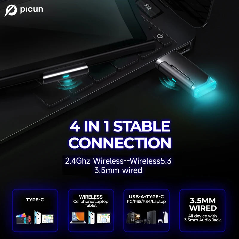 Picun G2 Wireless Gaming Headset Bluetooth 5.3 2.4G
