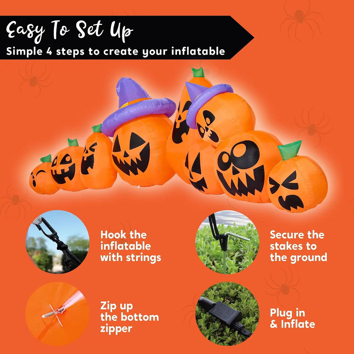 Halloween Inflatable Pumpkin Yard Decor Set With LED Lights