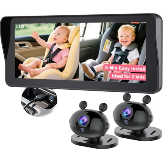 Dual Baby Car Camera Split Screen 1080P IR Night Vision