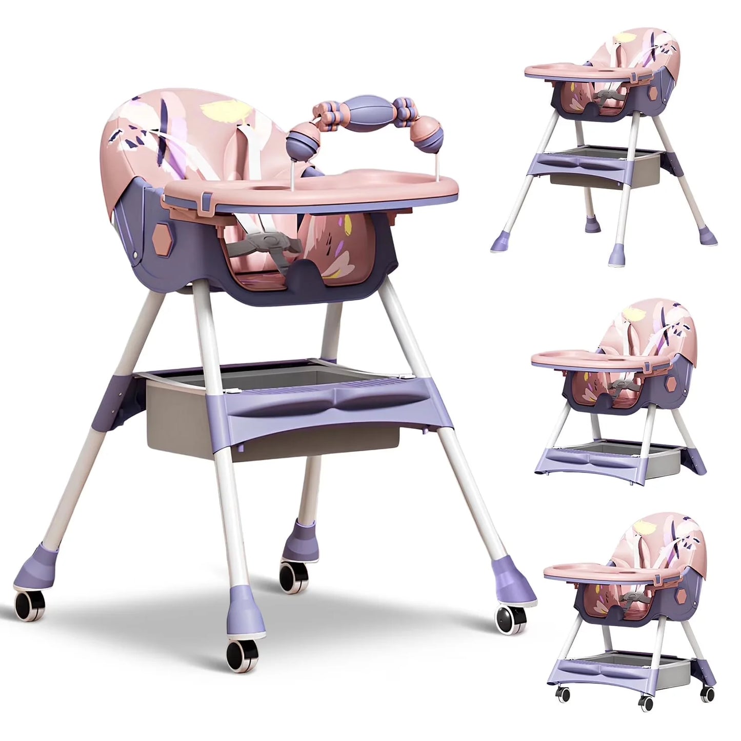 Foldable Baby High Chair 4 In 1 With Durable Toyrack