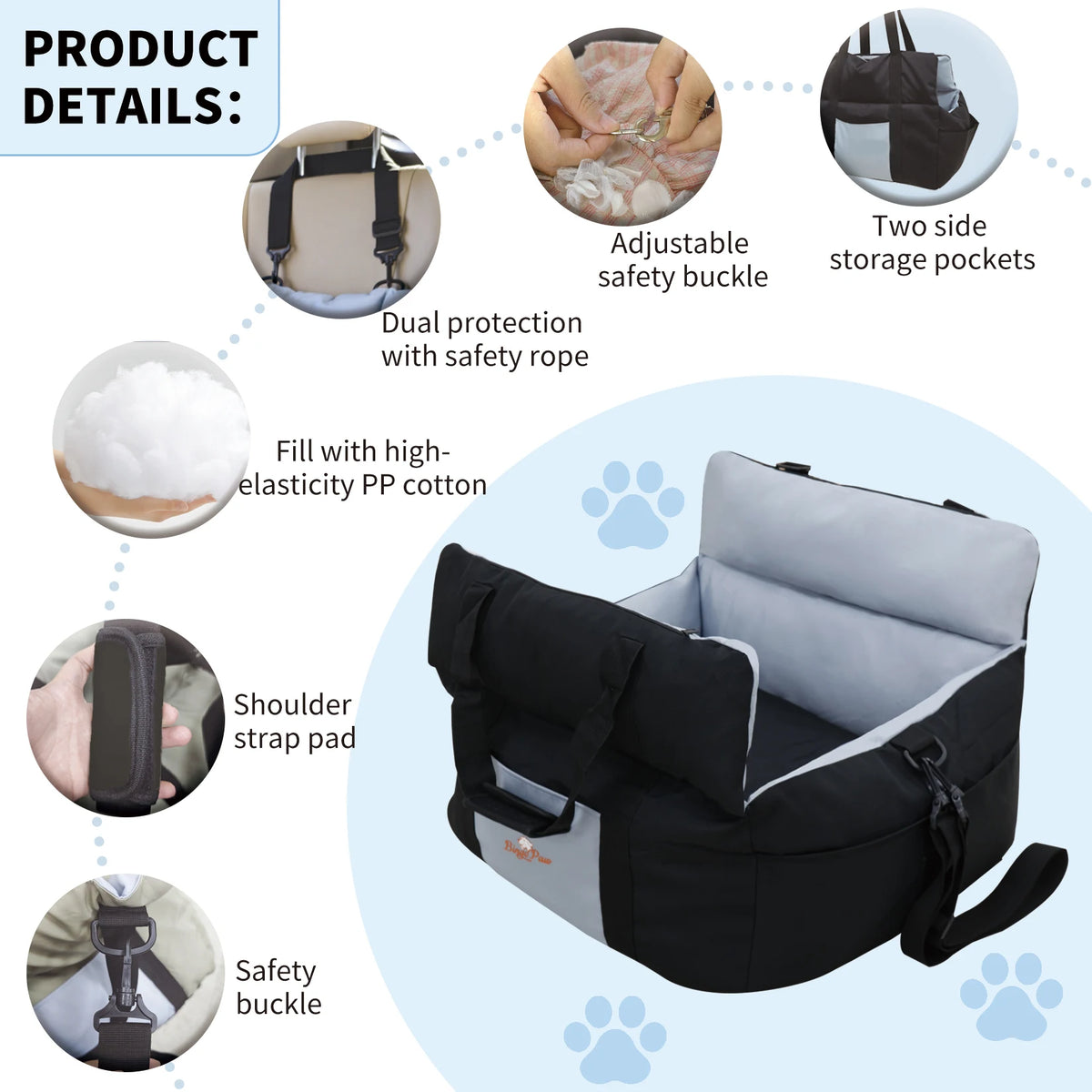 Borwart Portable Dog Car Seat Pet Booster Travel Carrier