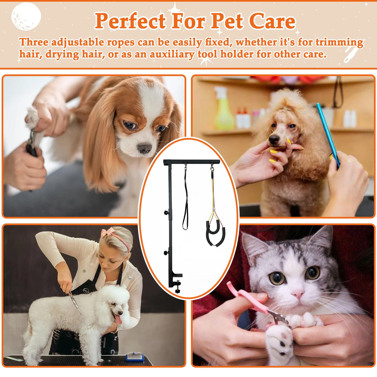 Adjustable Metal Dog Grooming Arm With Secure Clamp And Loop