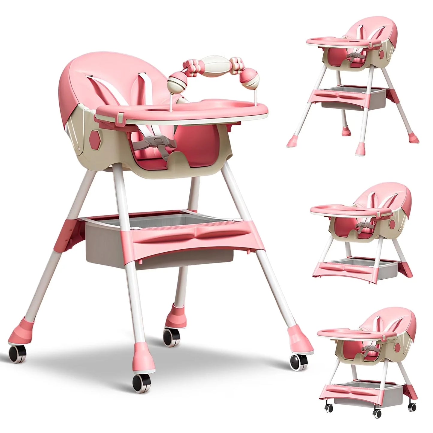 Foldable Baby High Chair 4 In 1 With Durable Toyrack