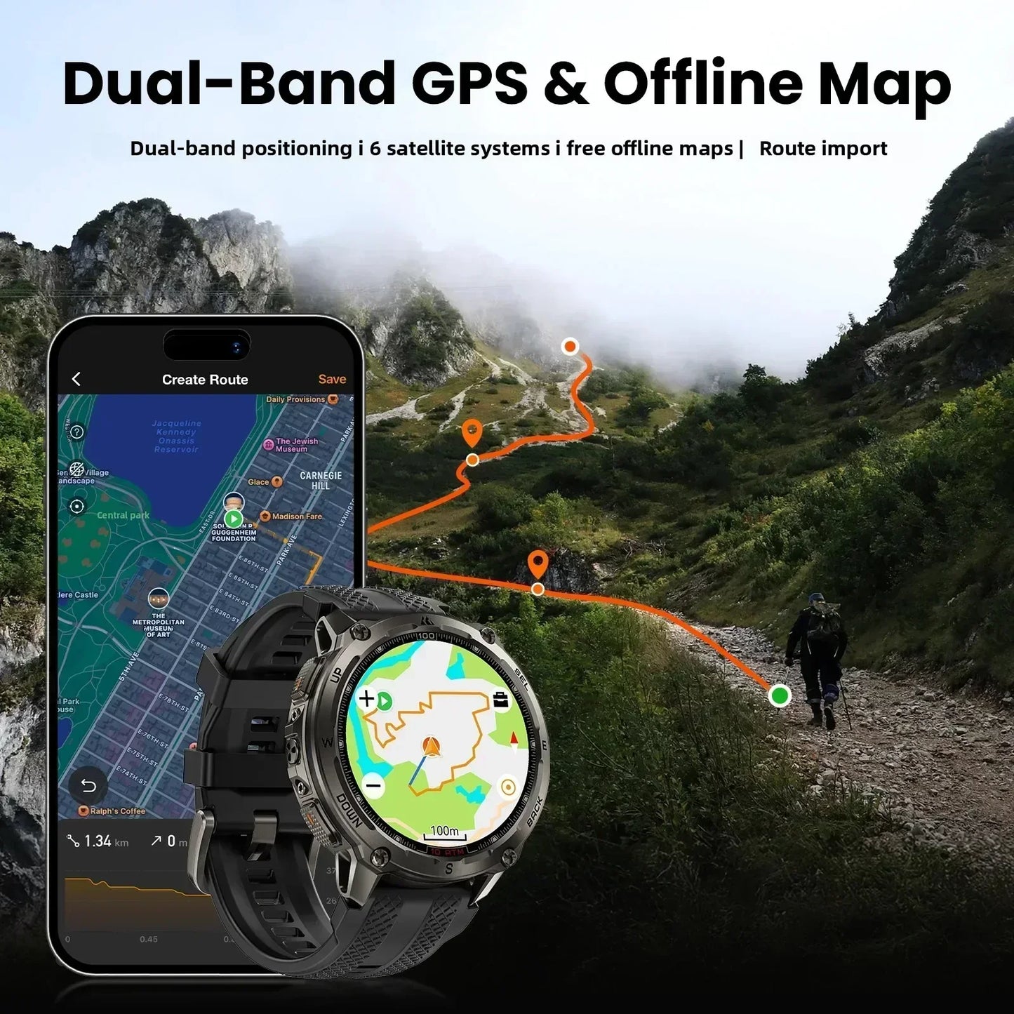 KOSPET Tank T4 Smart Watch GPS Maps 10ATM Waterproof