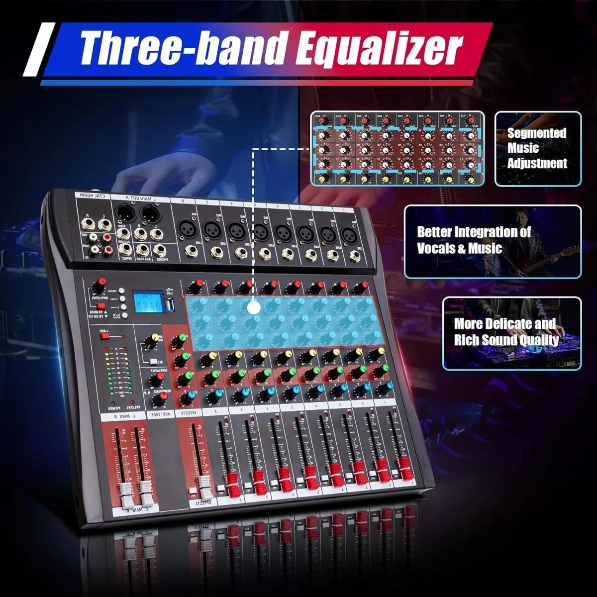 8 Channel Bluetooth USB Audio Mixer GDAE10 Live Studio Console