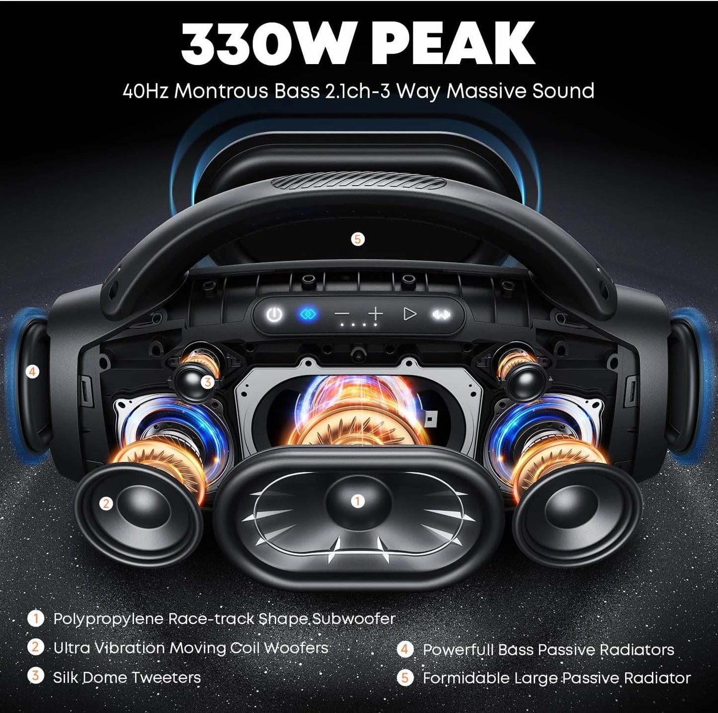 W-KING 330W Peak Wireless Bluetooth Speaker Outdoor Waterproof Boom Box