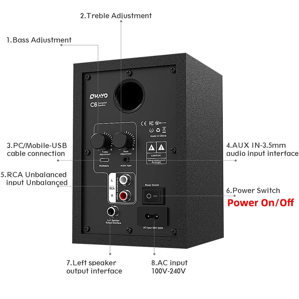 OHAYO Active Bluetooth 5.3 Bookshelf Speakers 60W For PC
