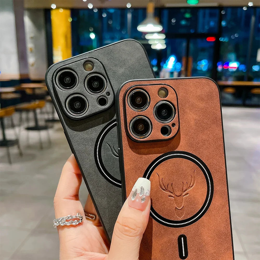 LICOERS Magnetic Leather Case for iPhone with MagSafe Camera Protection