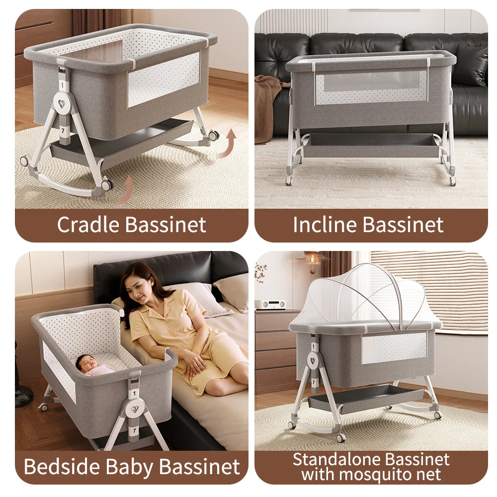 Baby Bassinet Bedside Sleeper With Mosquito Net And Wheels