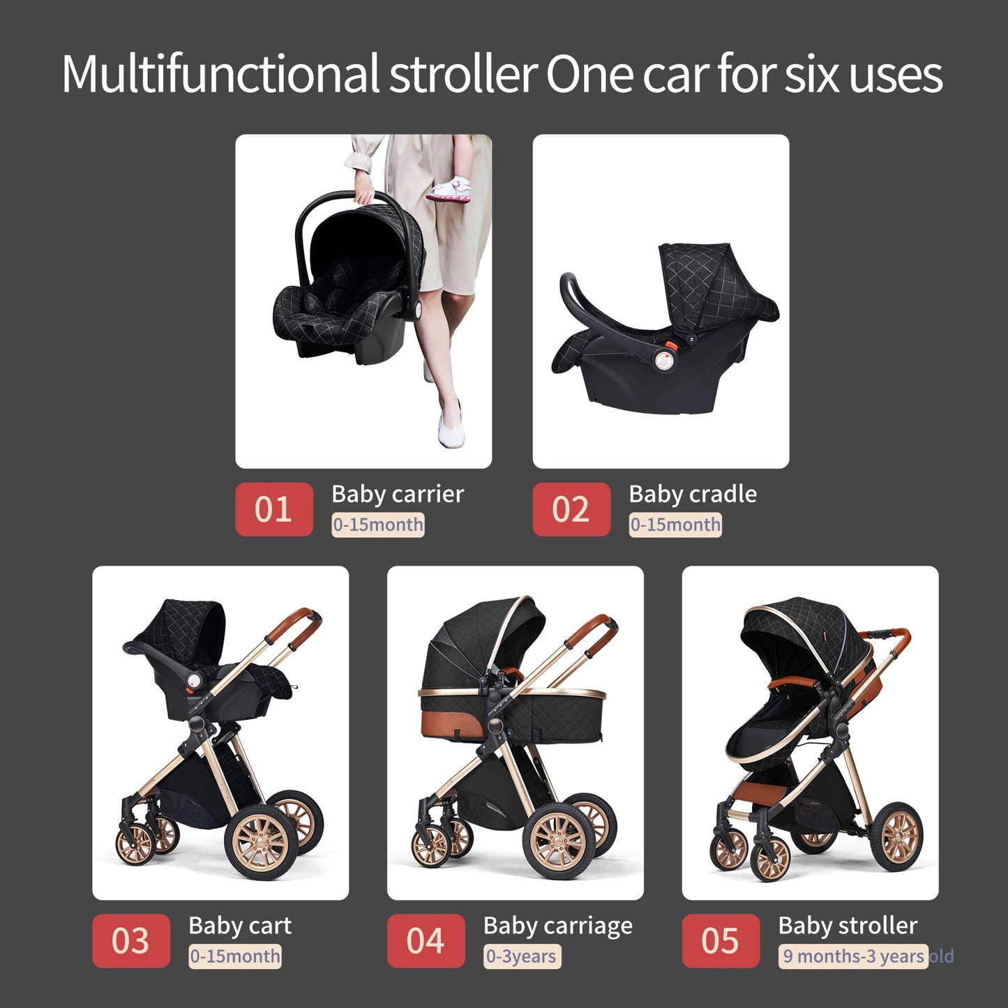 Baby Stroller 3 In 1 Travel System Infant Carrier Pushchair