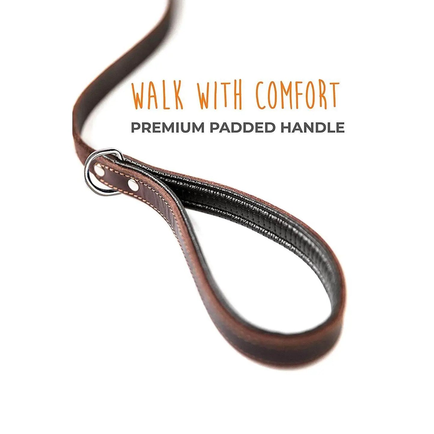 Genuine Leather Dog Leash With Padded Handle Carabiner