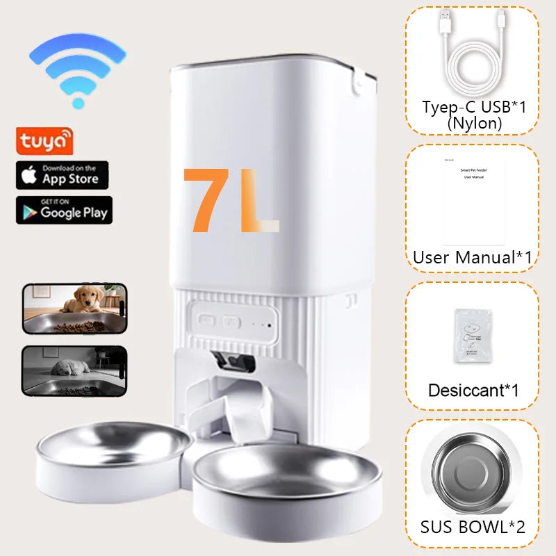 Nityers 7L Smart Automatic Pet Feeder With HD Camera Tuya App Control
