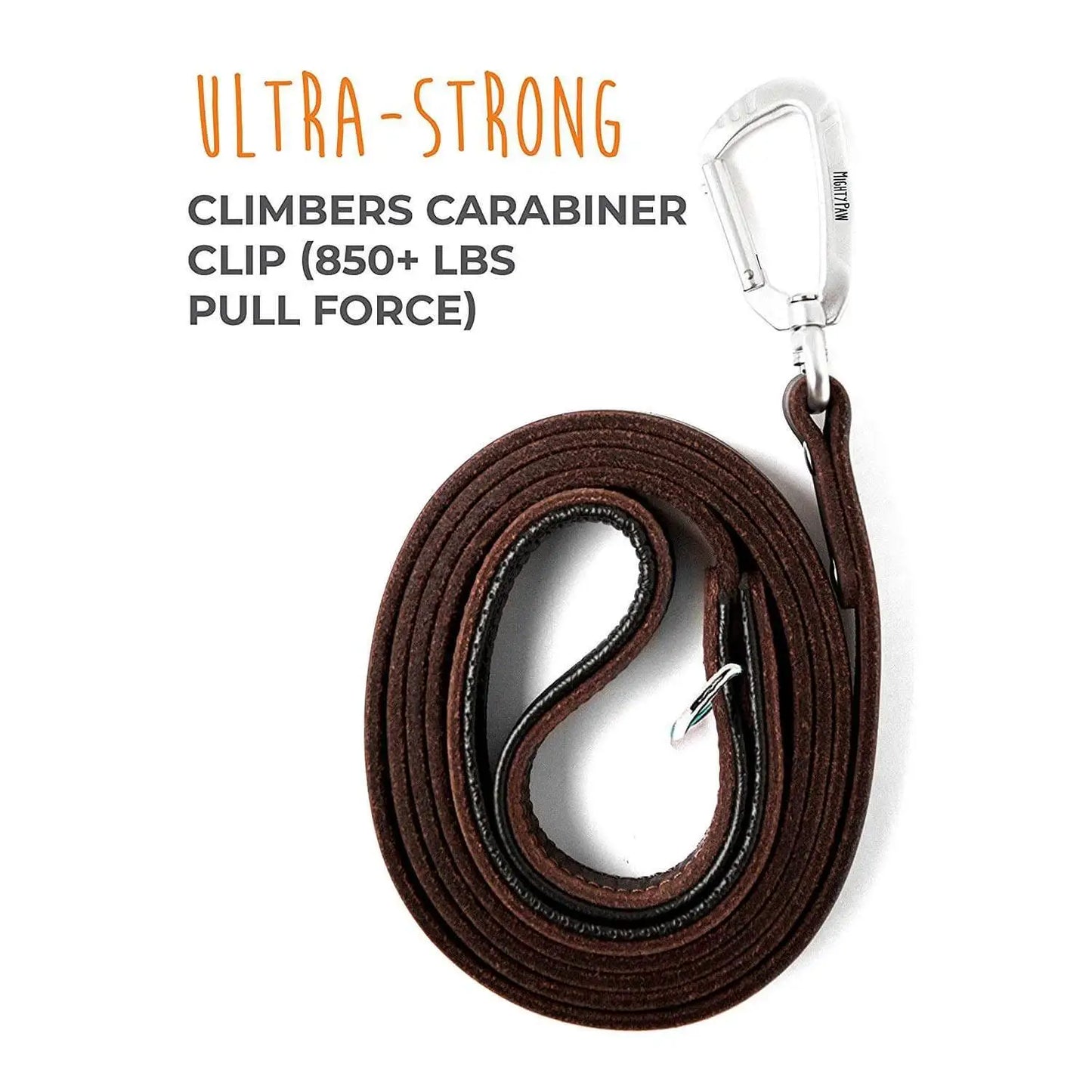 Genuine Leather Dog Leash With Padded Handle Carabiner