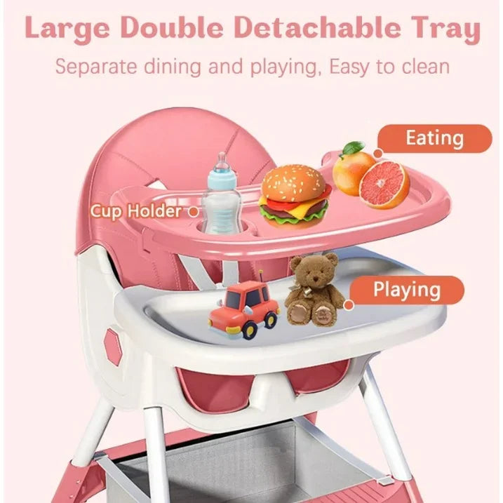 Foldable Baby High Chair 4 In 1 With Durable Toyrack