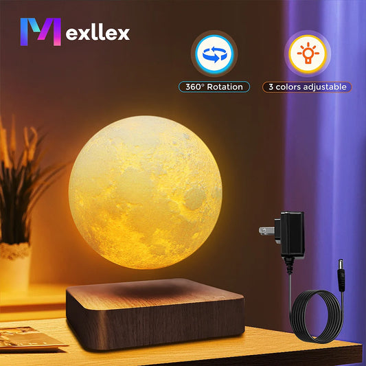 Mexllex Magnetic Floating Rotating Moon Lamp With Wooden Base LED