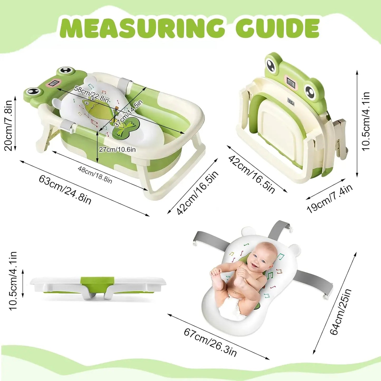 Foldable Baby Bath Tub With Cushion Thermometer Shower Cap