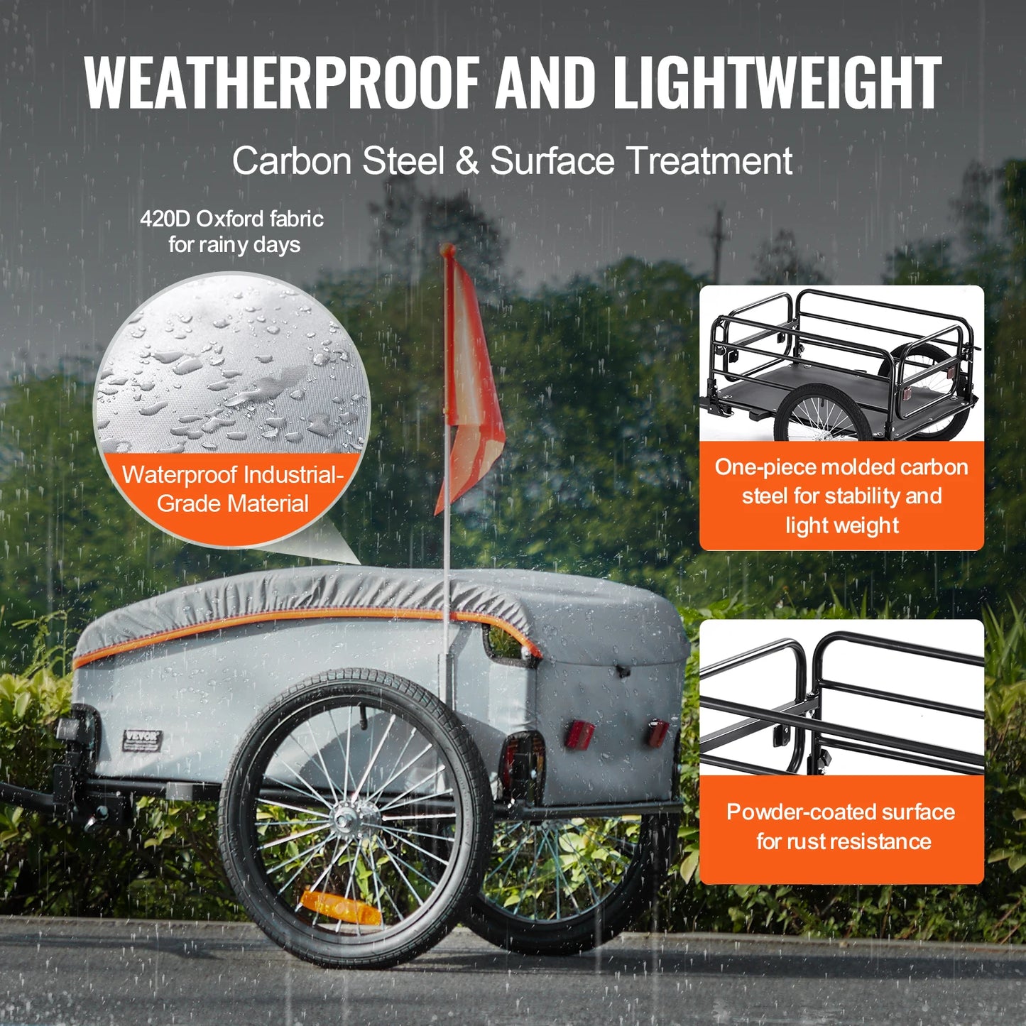 SucceBuy 100lb Bike Cargo Trailer Foldable Wagon With Waterproof Cover