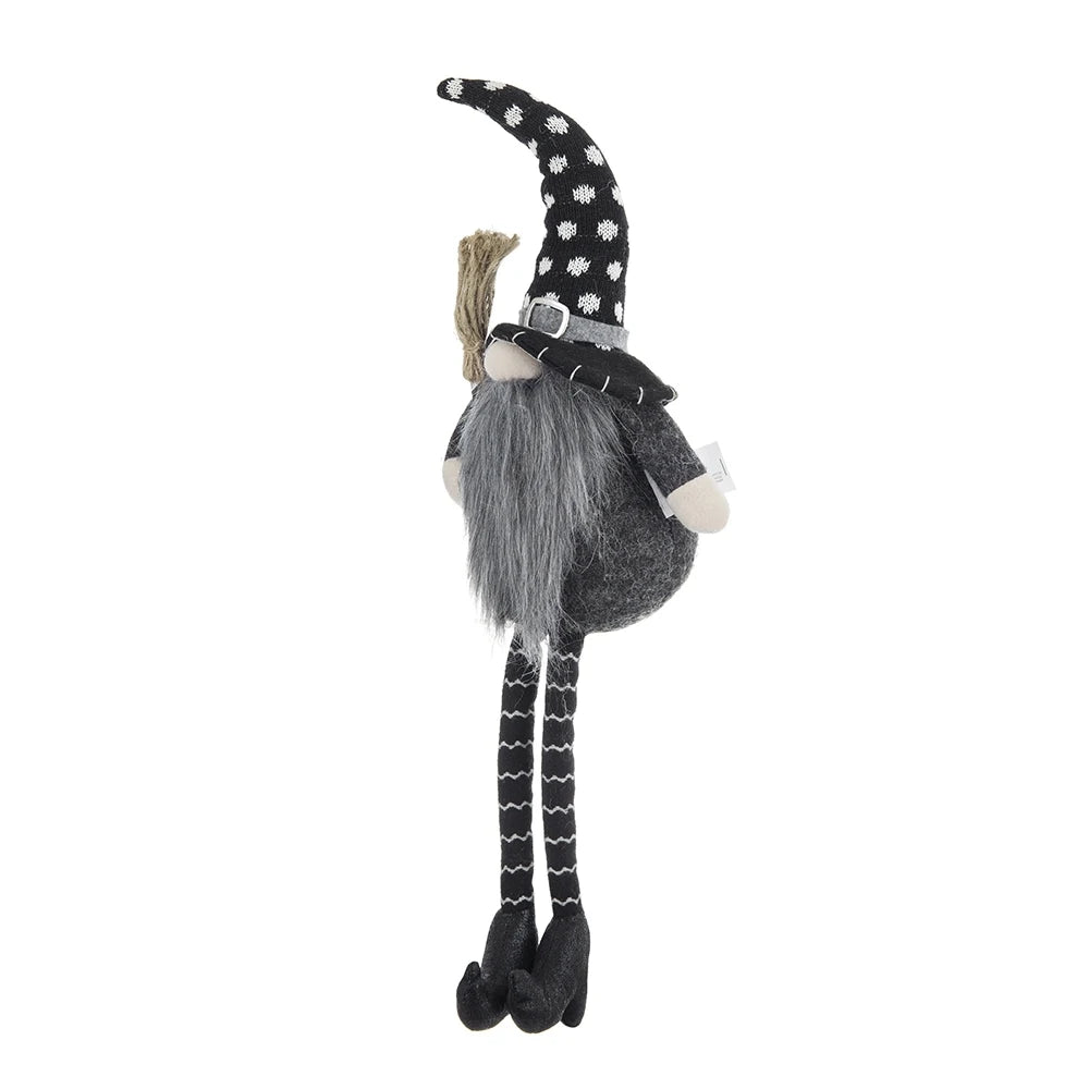 Halloween Fabric Sitting Gnome With Broomstick And Soft Legs
