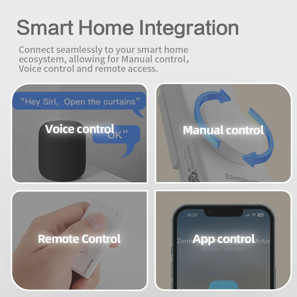 Zemismart Matter Thread Smart Roller Shade Driver Built In Battery