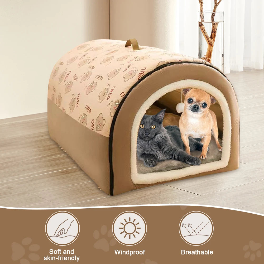 Warm Winter Dog House Mat and Detachable Cave Shelter Bed