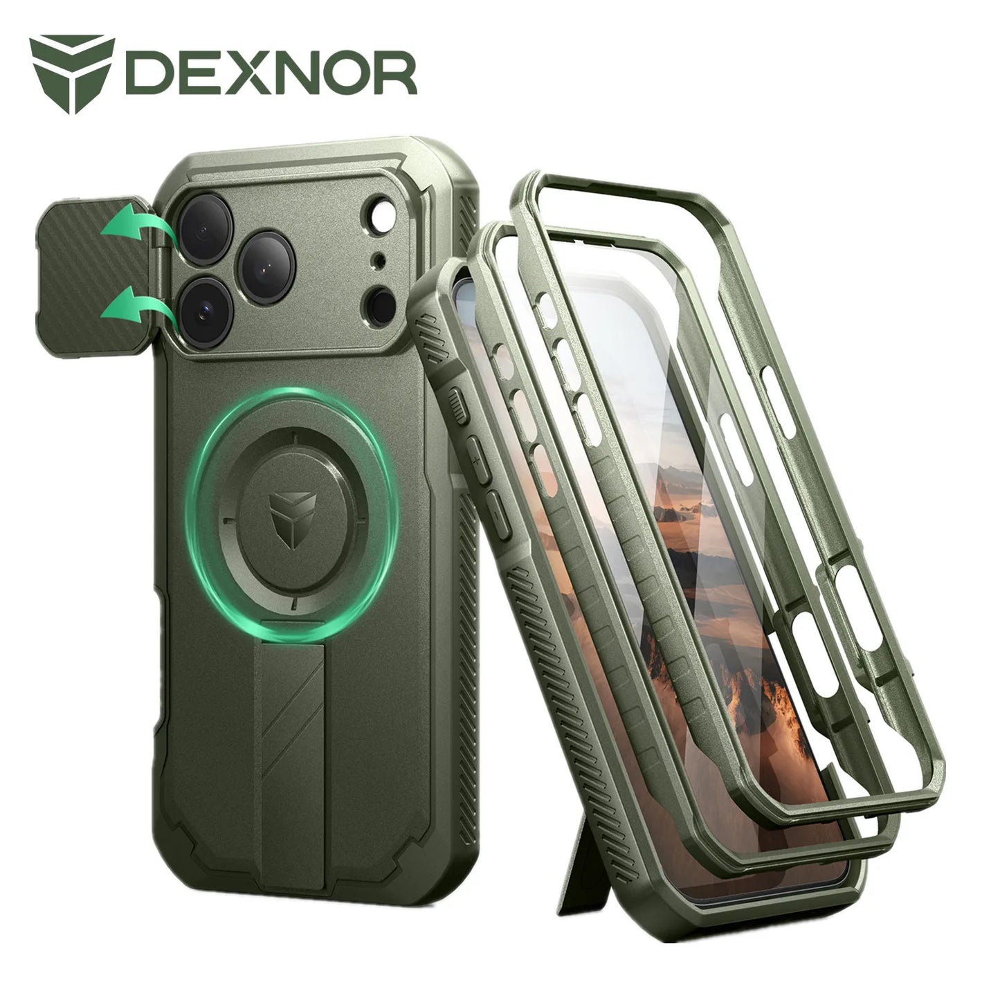 DEXNOR iPhone 17 Pro Max Case With Camera Cover And Kickstand MagSafe