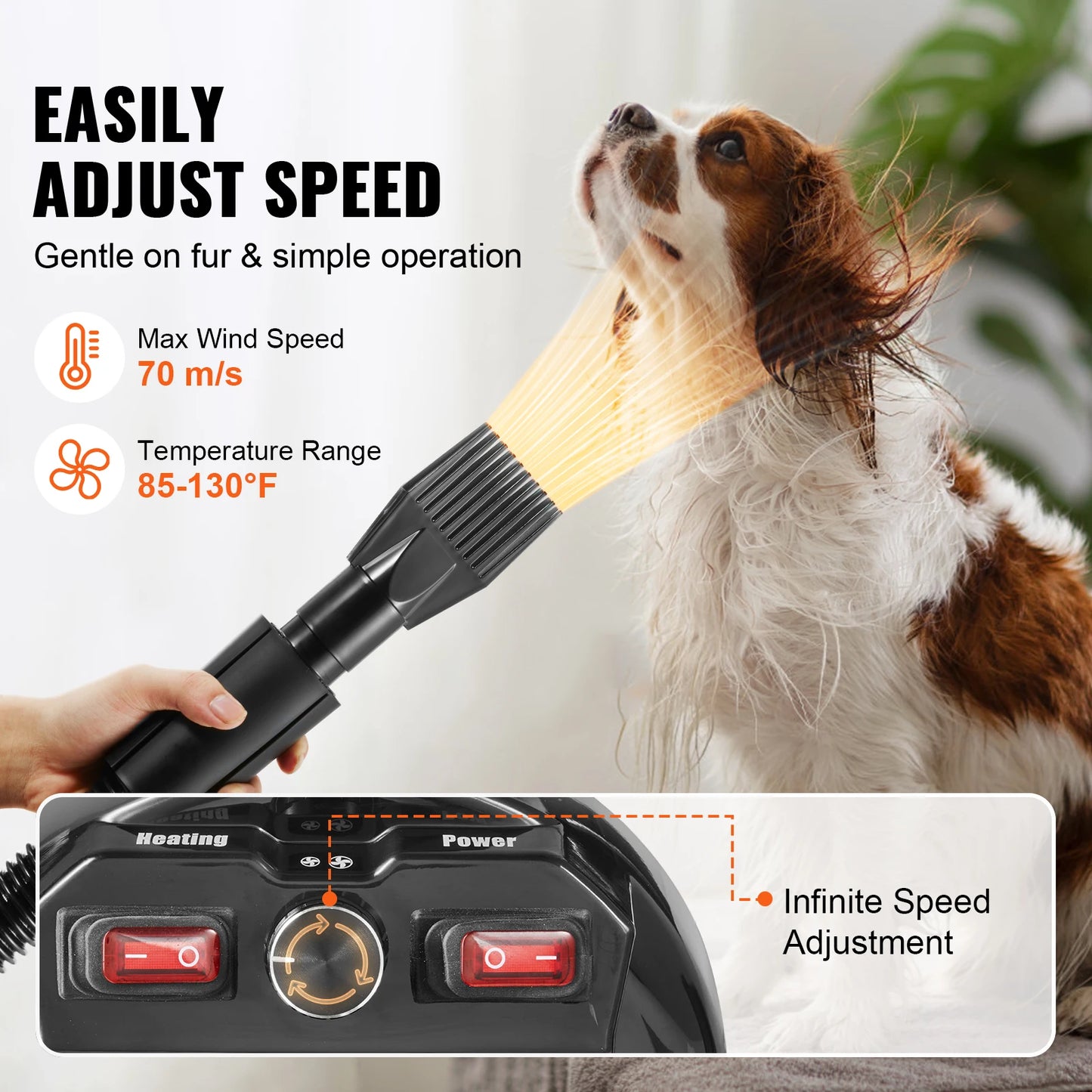 SucceBuy 2000W Dog Grooming Dryer With Adjustable Speed 4 Nozzles