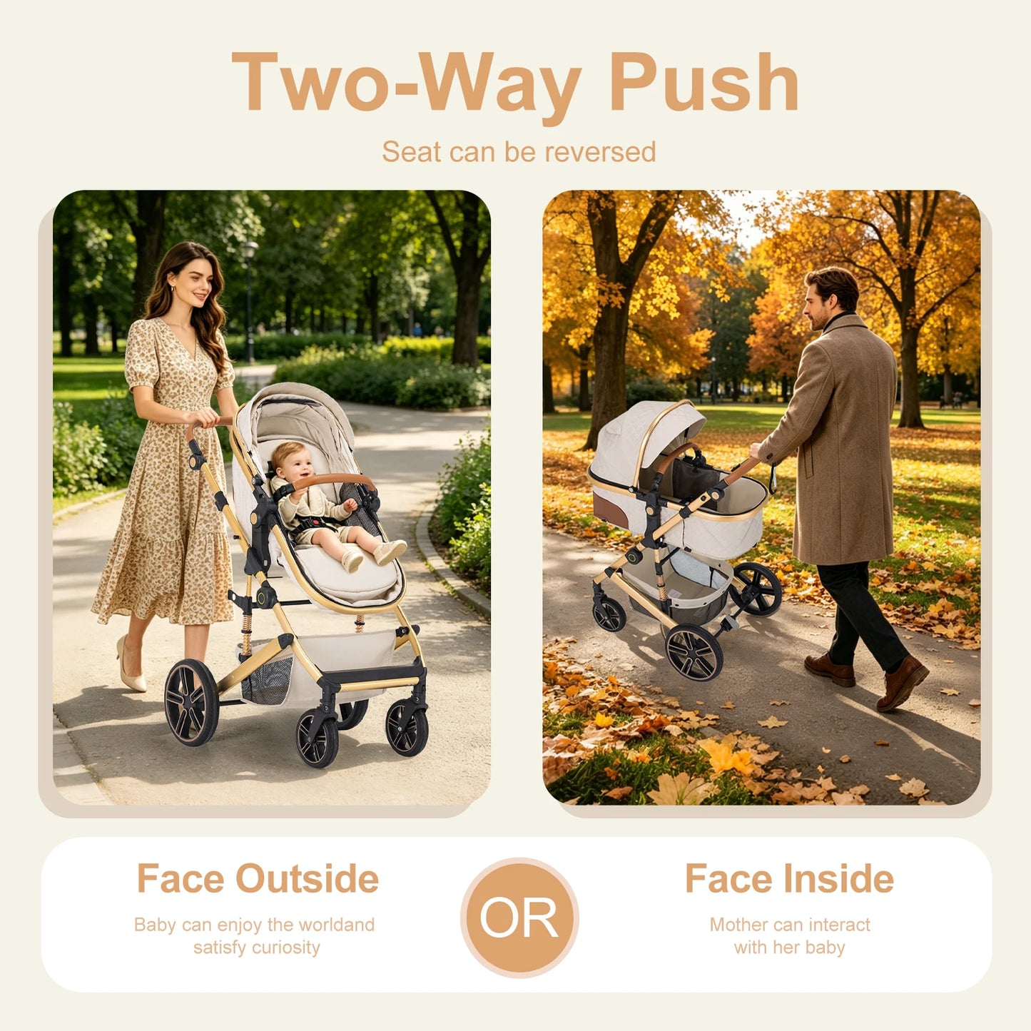 2 In 1 Baby Stroller Foldable Lightweight Reversible Bassinet Pram