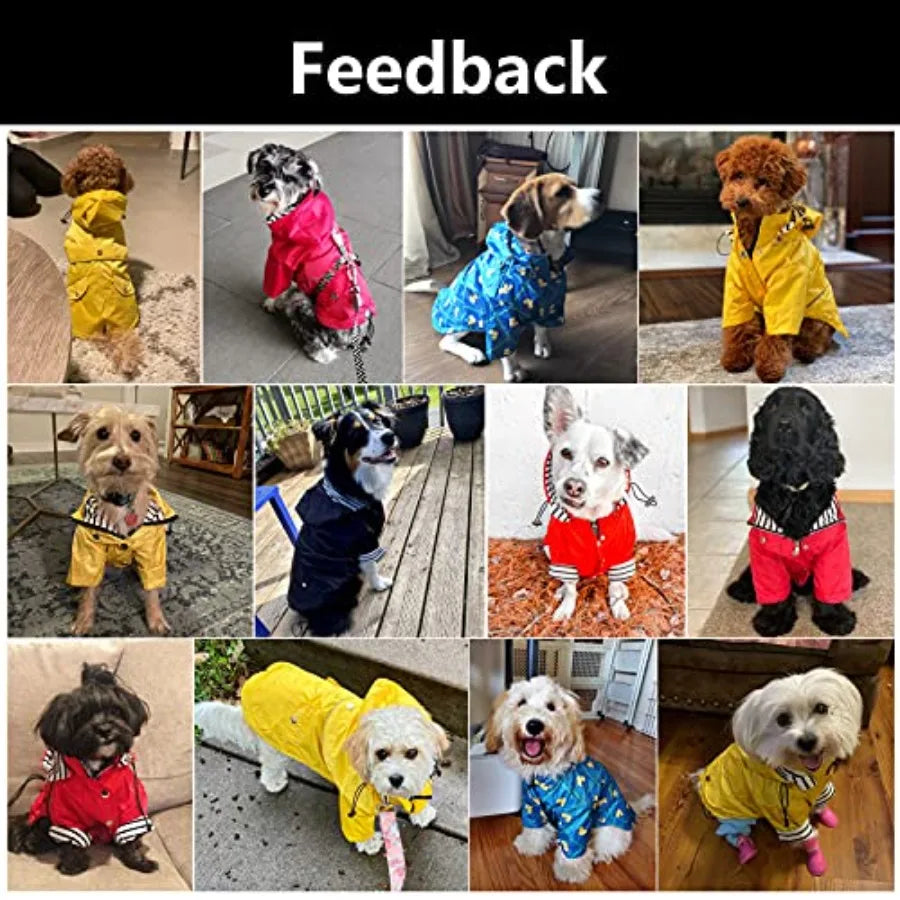 Dog Zip Up Raincoat With Reflective Buttons Hood And Legs