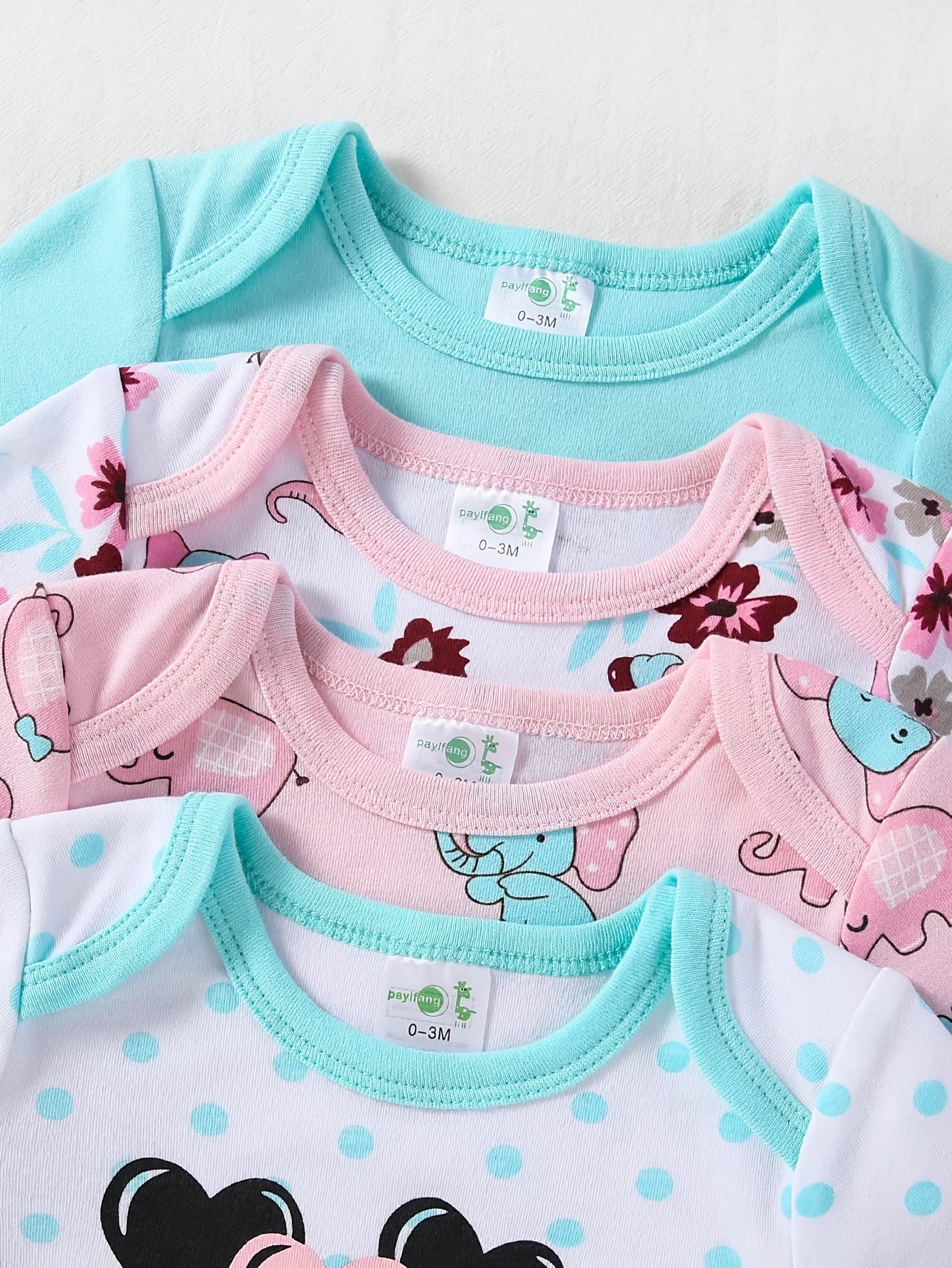 Baby Girl Long Sleeve Bodysuits Set With Elephant Print