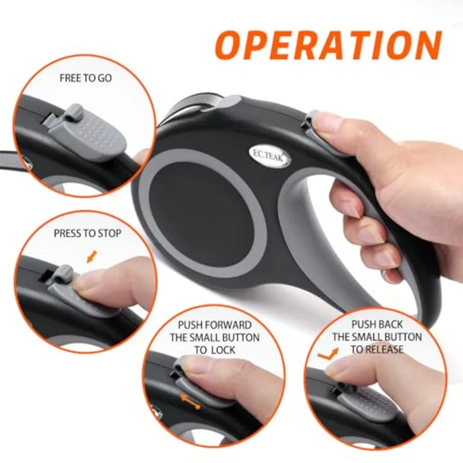 Retractable Dog Leash Heavy Duty Nylon Tape With One Hand Brake Pause