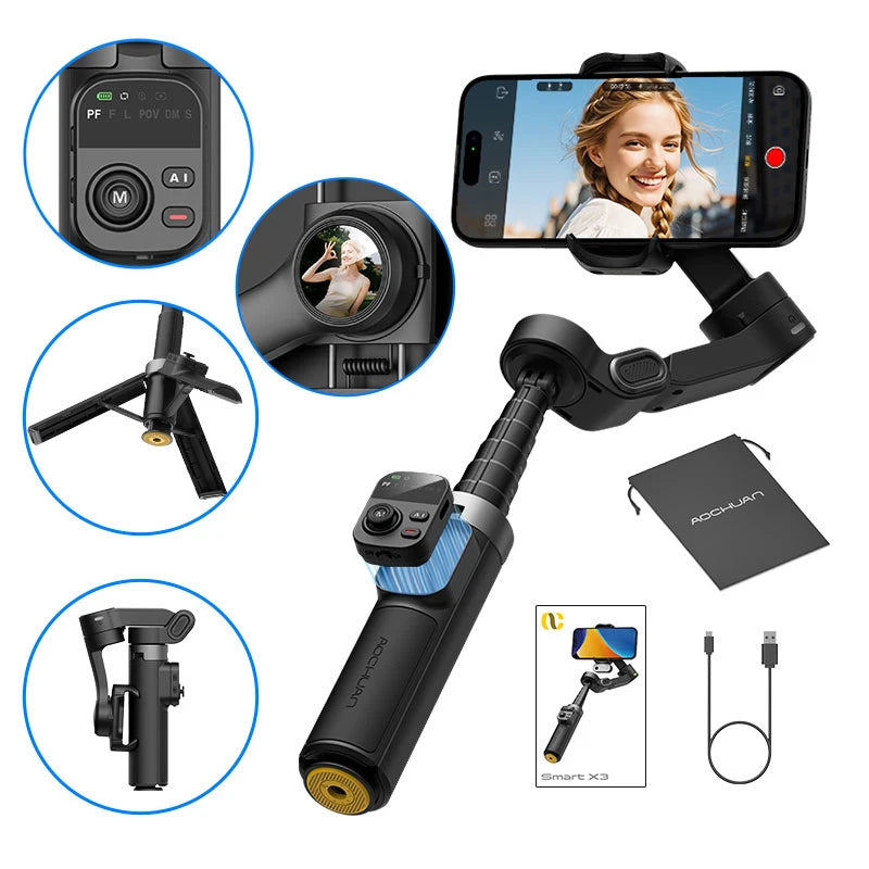 AOCHUAN Smart X3 360 Degree Smartphone Gimbal Stabilizer iPhone Android