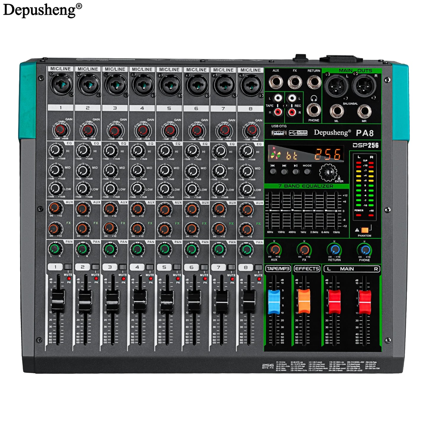 Depusheng 6 Channel Audio Mixer USB 48V Phantom Power
