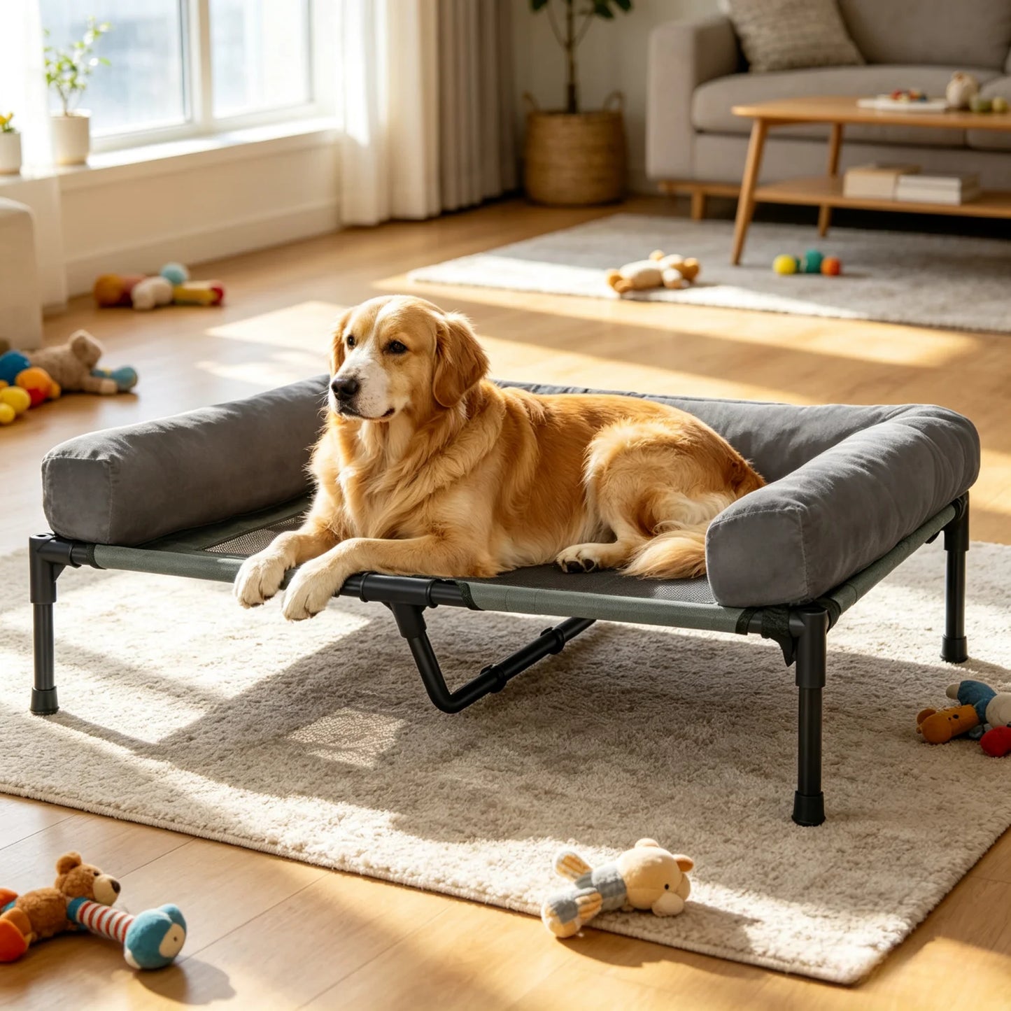 BINGOPAW Elevated Dog Bed With Detachable Plush Bolster