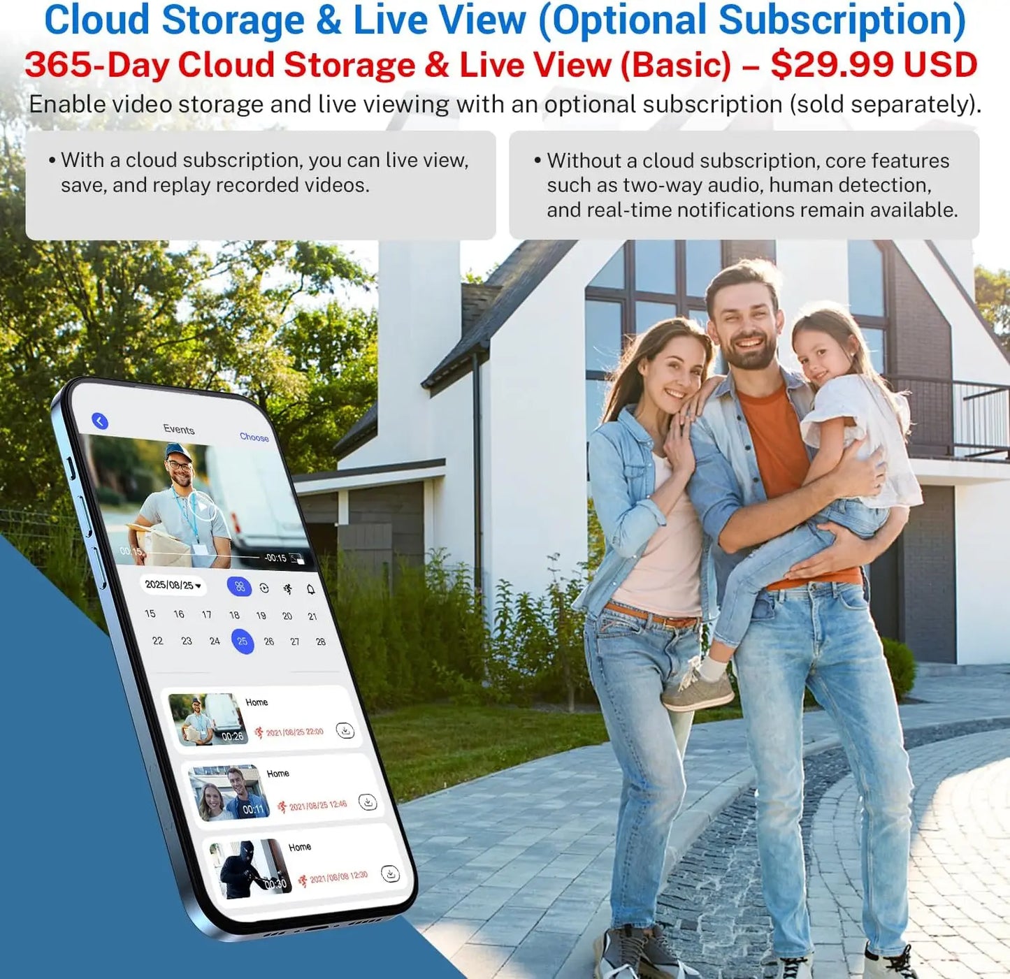 Smart Wireless Video Doorbell Camera AI Human Detection Night Vision