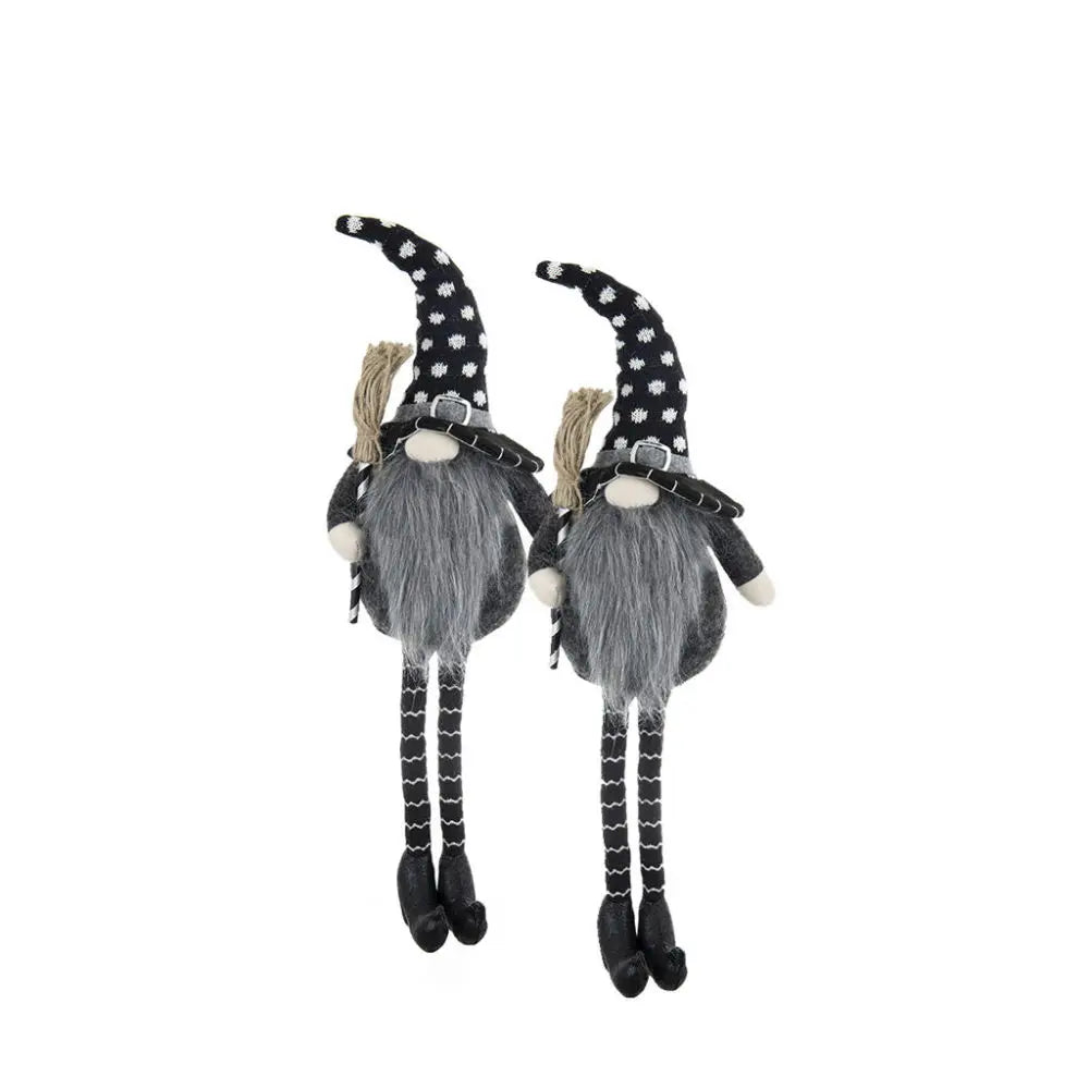 Halloween Fabric Sitting Gnome With Broomstick And Soft Legs