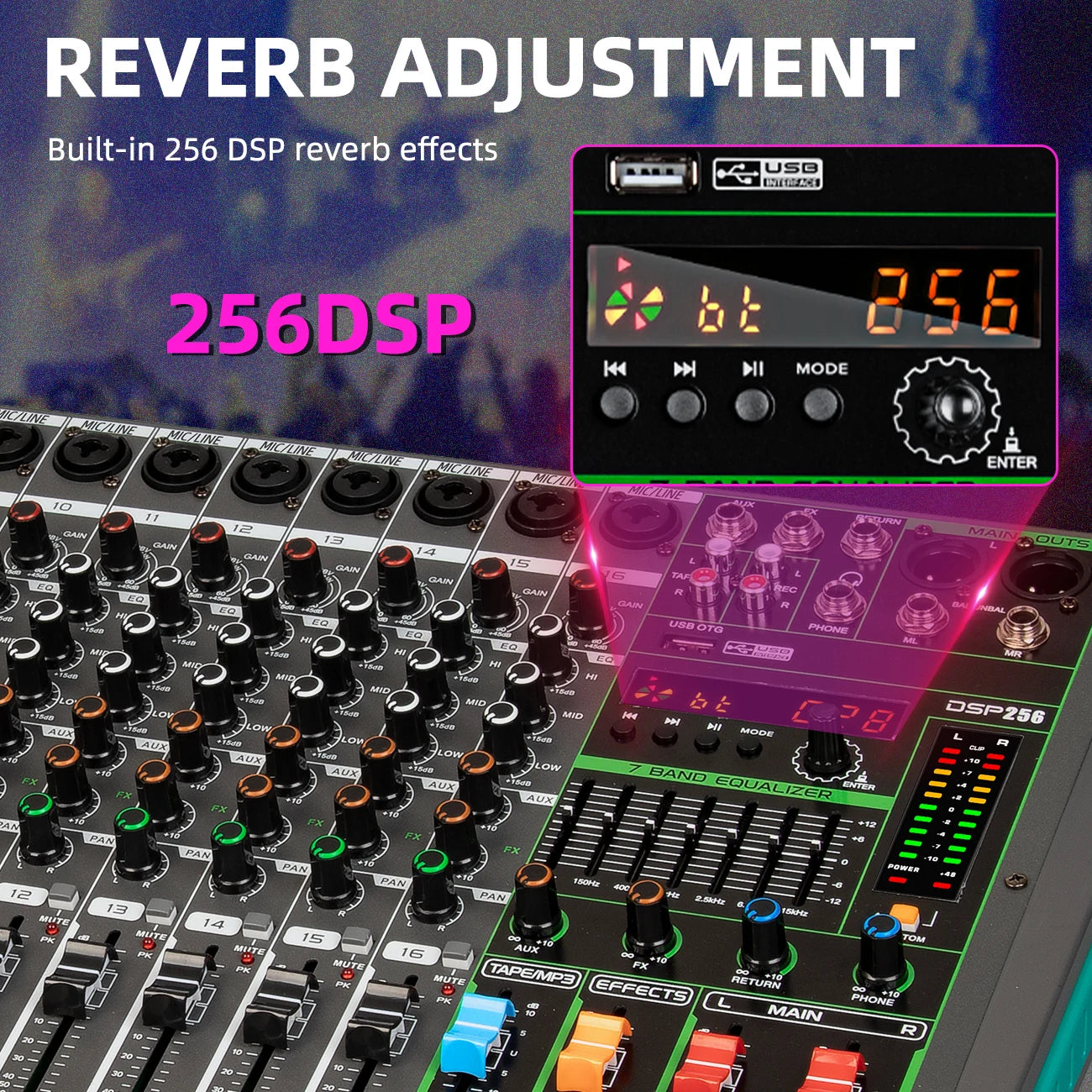 Depusheng 6 Channel Audio Mixer USB 48V Phantom Power