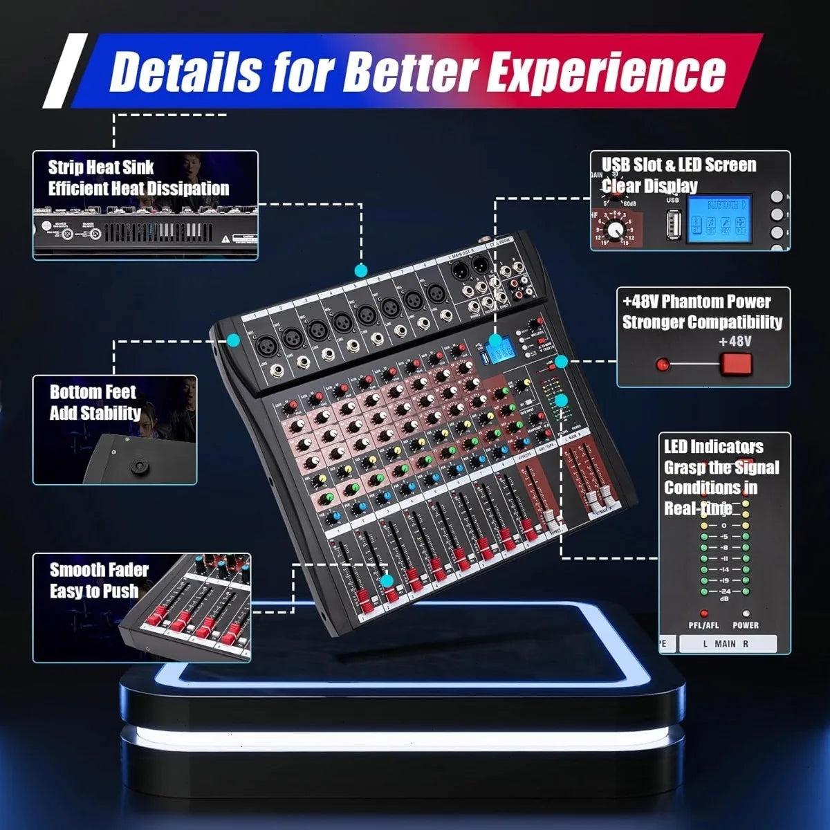 8 Channel Bluetooth USB Audio Mixer GDAE10 Live Studio Console