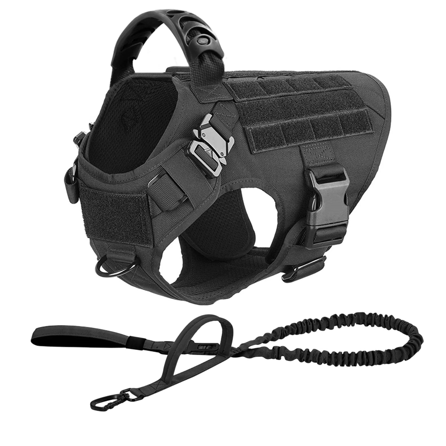 Nylon Tactical Dog Harness And Leash Set For Large Dogs