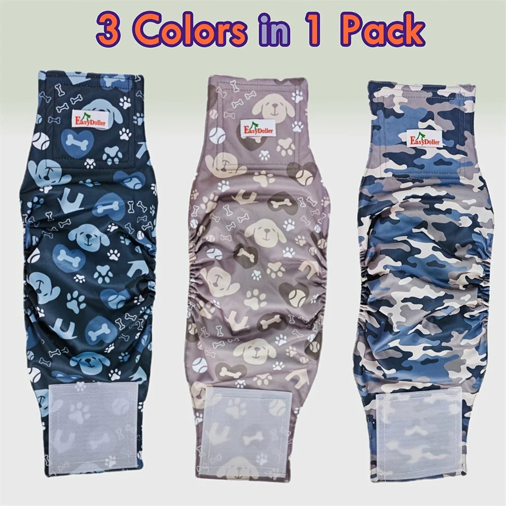 Washable Male Dog Diapers Set With Bone Print Reusable