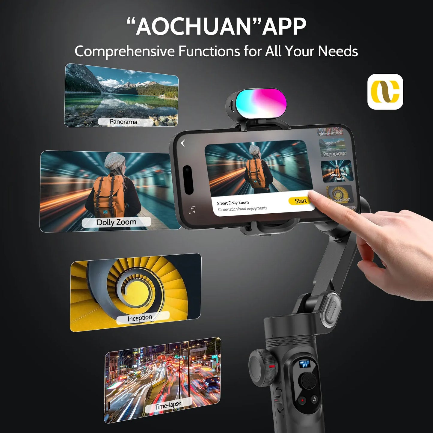 AOCHUAN X Pro 3Axis Smartphone Gimbal With RGB Fill Light