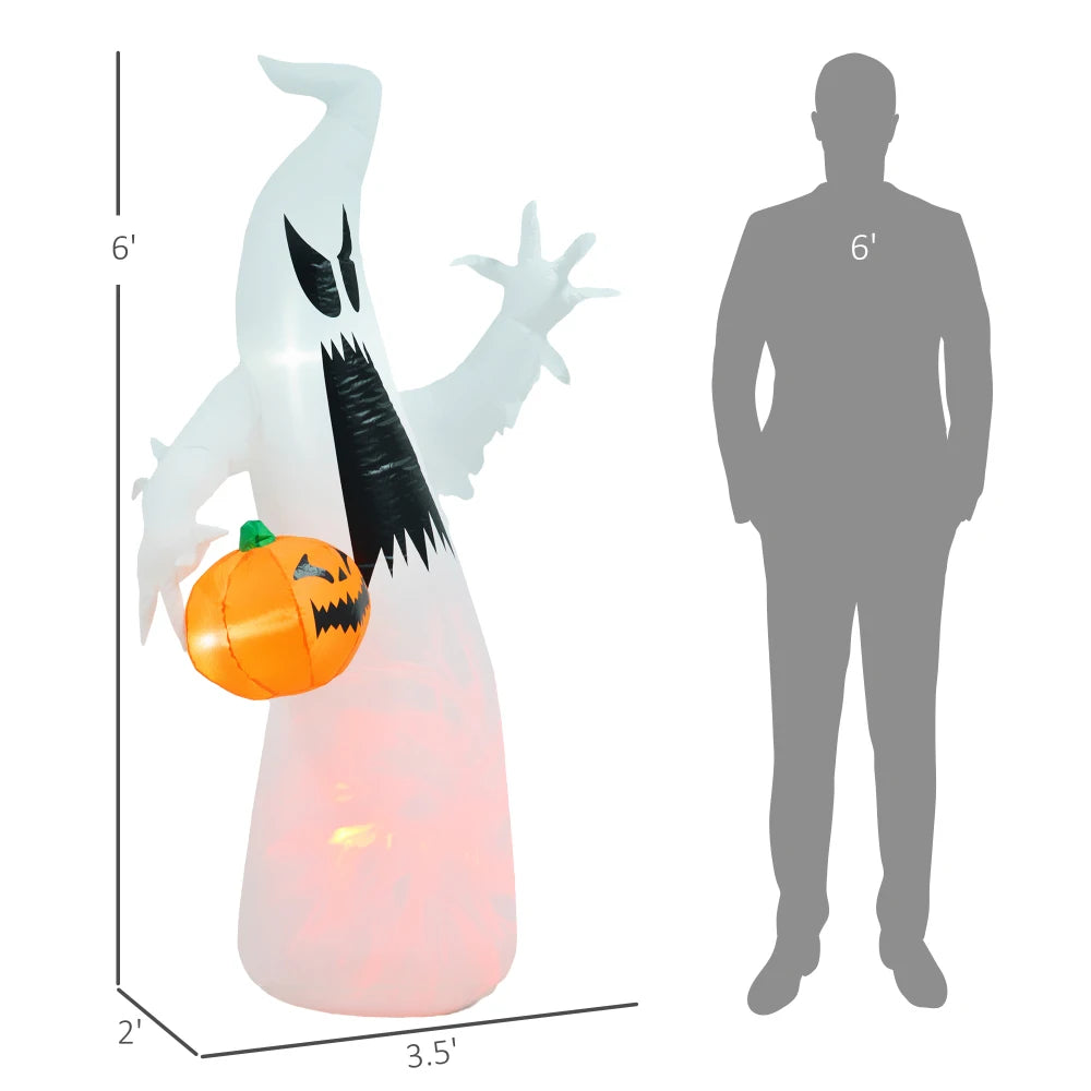Homcom Halloween Ghost And Pumpkin Inflatable Outdoor Yard Decoration