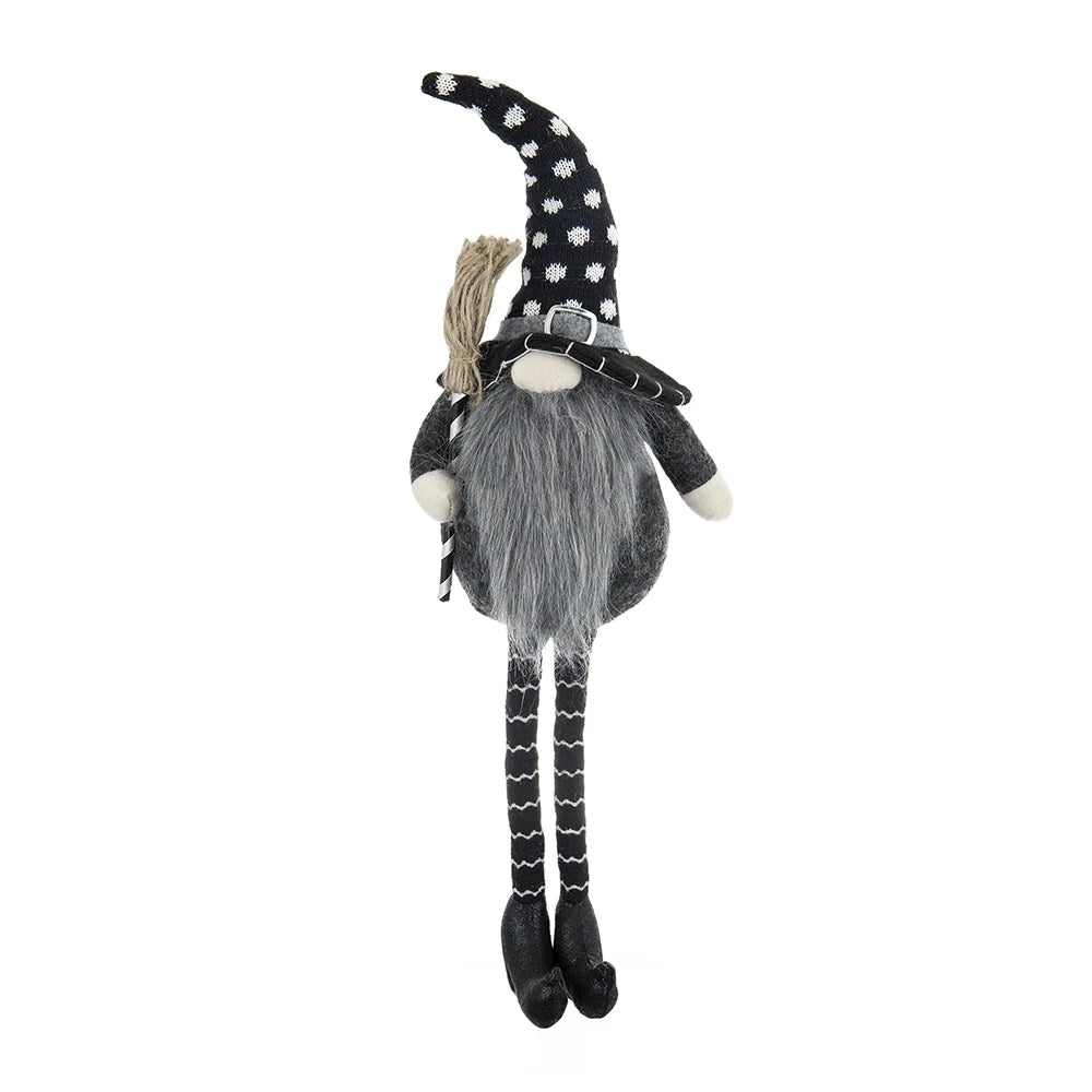 Halloween Fabric Sitting Gnome With Broomstick And Soft Legs