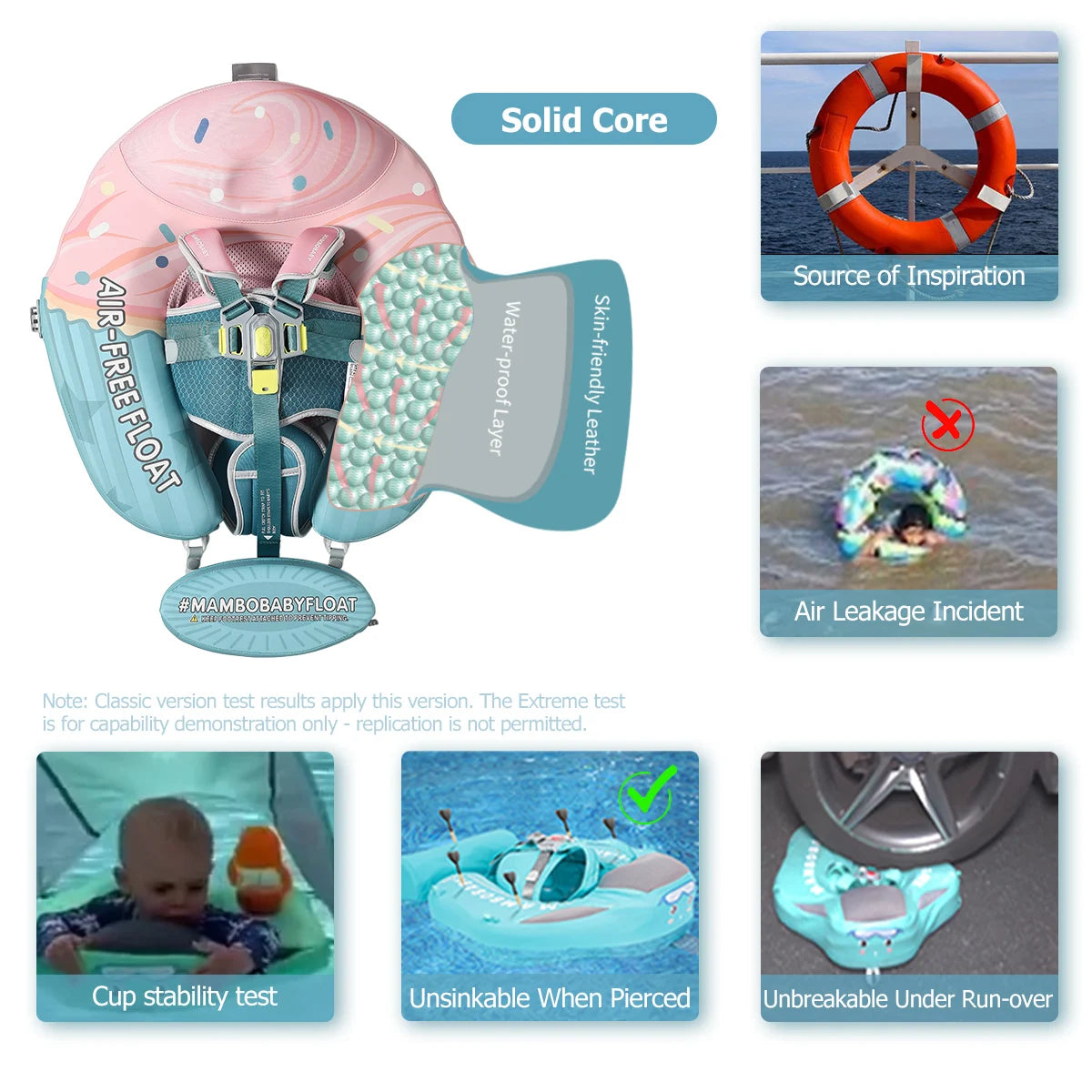Mambobaby Safe Core No Inflation No Leaks Baby Swim Float