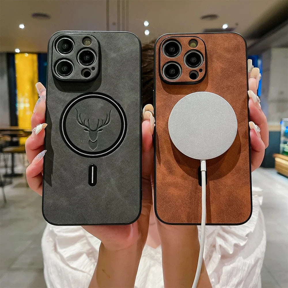 LICOERS Magnetic Leather Case for iPhone with MagSafe Camera Protection