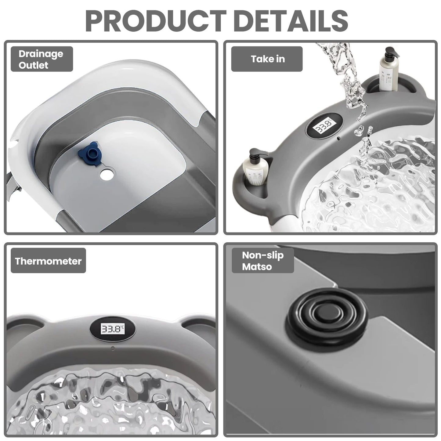 Portable Collapsible Baby Bathtub With Thermometer And Floating Cushion